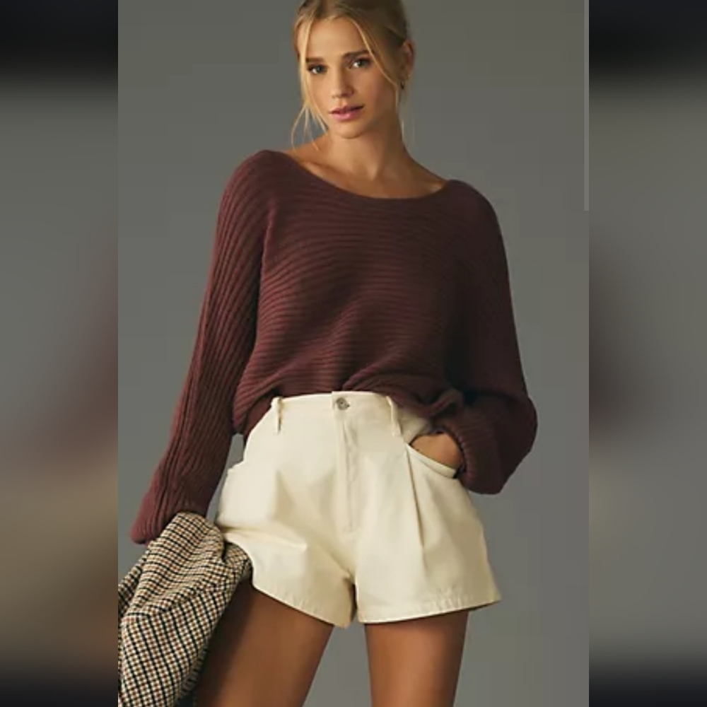 BY ANTHROPOLOGIE ASYMMETRICAL CROPPED PULLOVER SWEATER